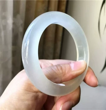 Natural Xiuyan Jade Bangle - Unique Photo, White Ice Grade A Authentic Round Bar Jade Bracelet for Women