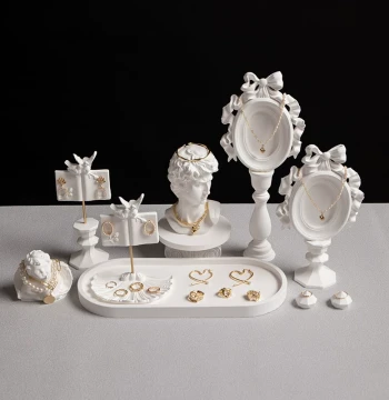 Jewelry Display Stand - Plaster Photo Frame Necklace and Earring Holder, Accessory Showcase Tray for Photography and Decoration