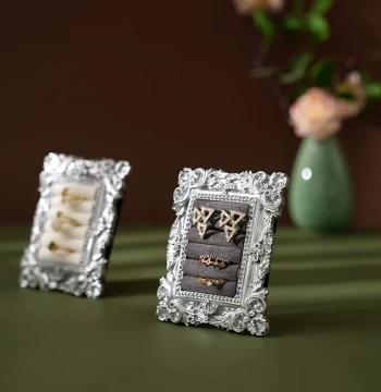 European Vintage Silver Photo Frame Jewelry Display Stand for Rings, Earrings, and Accessories - Photography Prop