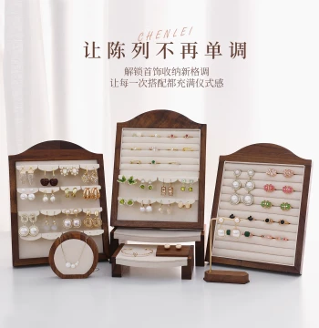 Walnut Wood Jewelry Display Stand with Vintage Photo Frame - Showcase for Necklaces, Rings, and Earrings; Ideal for Photography and Market Stalls