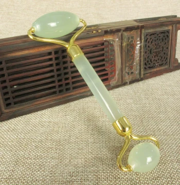 Dual-Head Silent Natural Xiuyan Jade Facial Roller Massager - Eye Beauty Tool and Face Massage Wand