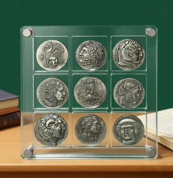 Ancient Greek Coin Display Set - High-Clarity Acrylic Home Decor, Creative Metal Craft Gift for Coin Collectors