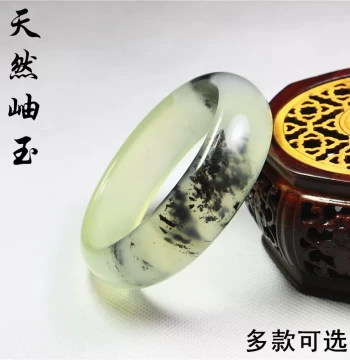 Xiuyan Jade Bangle for Women - Natural Ink-Wash Patterned Water Foam Jade Lucky Wife Bracelet from Liaoning