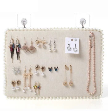 Pearl Frame Earring Organizer - Wall-Mounted Jewelry Rack for Studs, Necklaces, and Accessories Display