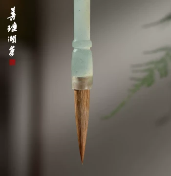 Shanlian Hubi Yuming Brush with Natural Xiuyan Jade Handle, Pure Wolf Hair for Calligraphy and Painting, Professional Grade Medium/Large Kai Script Master Brush