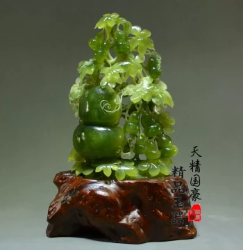 Tianjing Guohao Natural Jade Ornament Large Xiuyan Rock Jade Raw Stone Carved Gourd Gift for Living Room Entryway Fortune