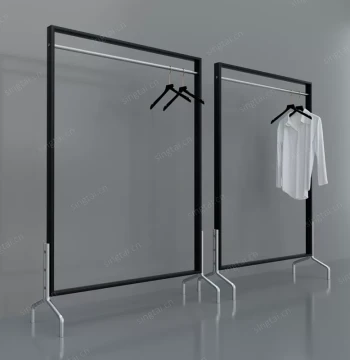 Black Clothing Rack for Retail Stores, Stainless Steel Picture-Frame Style Island Display Stand with Side-Hanging Gate Structure for Women's Apparel