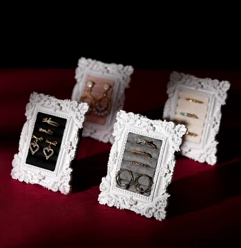 White Plaster Vintage Frame Jewelry Display Stand - Ring Tray for Home Decor and Product Photography