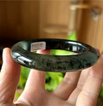 Natural Xiuyan Flower Jade Bangle (Inner Diameter 59.6mm) - Authentic One-of-a-Kind Blue Water Xiuyan Jade Bracelet
