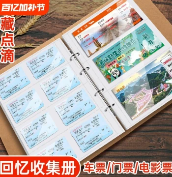 Ticket Collection Album for Movie Tickets, Boarding Passes, and Travel Memorabilia - Loose-Leaf Binder for Notes, Currency, and Coins