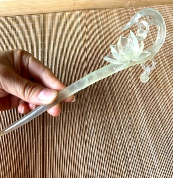 Natural Xiuyan White Ice Jade Lotus Hairpin with Step-Shake Design - Unique Item Photo, Authentic Hanfu Accessory A