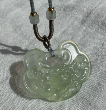 One-of-a-Kind Natural Xiuyan Jade Ice-Transparent Peony Lock Pendant Necklace