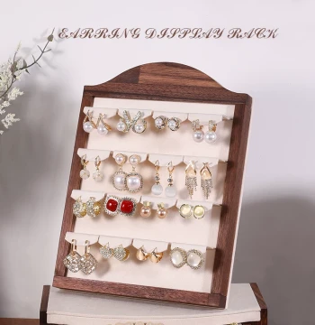 Walnut Wood Jewelry Display Stand with Photo Frame, Earring Holder, and Showcase Props for Jewelry Stores and Market Stalls