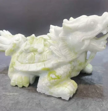 Lantian Jade Dragon-Turtle Ornament for Living Room or Entryway, Xiuyan Jade Home Decor Statue