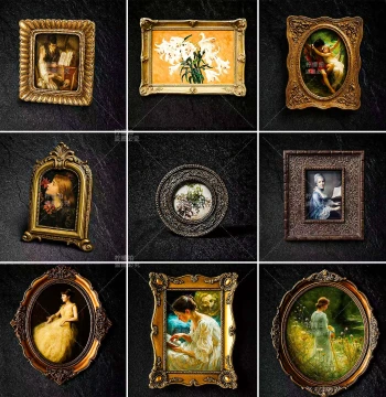 Vintage European Palace-Style Photo Frame with Carved Details for Wall Display, Home Decor, and Photography Props