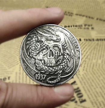 Embossed Skull Coin US Hobo Nickel Embossed Demon Dragon Engraved Coin Foreign Currency Collection Vintage Silver