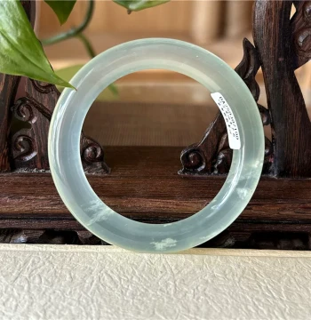 Natural Xiuyan Jade Bangle, Round Bar Style in White Ice and Green Ice Grade 180 Material, Unique Item with Photo, Authentic Jade Bracelet