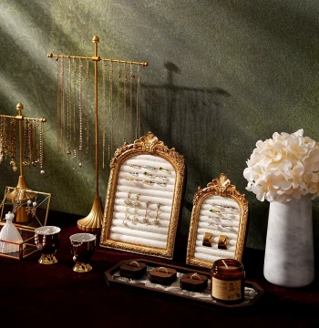Vintage Jewelry Display Stand with Curled Bars for Earrings, Rings, and Necklaces; Ideal for Retail Display and Photography