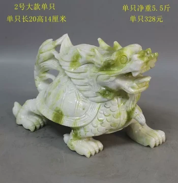 Natural Jade Ornament - Xiuyan Jade Qilin, Dragon Turtle, Cabbage, Pixiu, and Golden Toad Feng Shui Decor