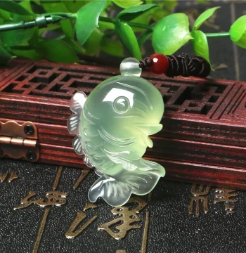 Natural Xiuyan Jade Fish Pendant Necklace for Men and Women - Ice-Grade Lucky Wealth Charm from Liaoning