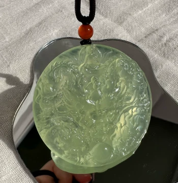 One-of-a-Kind Natural Xiuyan Jade Ice-Grade Nine-Dragon Guardian Pendant Necklace