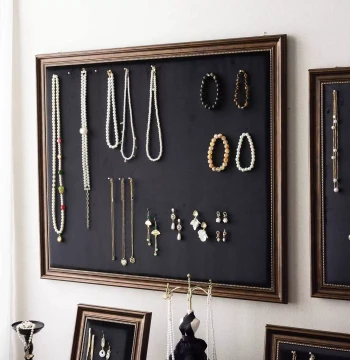 Black Velvet Frame Earring Organizer - Wall-Mounted Display Rack for Studs, Bracelets, Necklaces, and Jewelry Store Merchandising