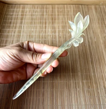 Natural Xiuyan Jade Green Ice Magnolia Hairpin, Unique Item with Photo, Authentic Hanfu Accessory, Jade Hair Ornament