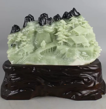 Natural Xiuyan Jade Landscape Ornament - Floral Jade Mountain Scene for Living Room or Entryway Decor