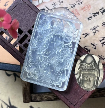 Natural Xiuyan Jade Nine-Dragon Guanyin Pendant - High-Transparency Ice-Jade Carving with Handcrafted Nine-Dragon Protection Design