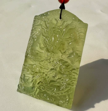 Natural Xiuyan Jade Pendant Zodiac Dragon Plaque 'Dragon Soars Across the Seas' Double-Sided Necklace, Carved Jade Accessory