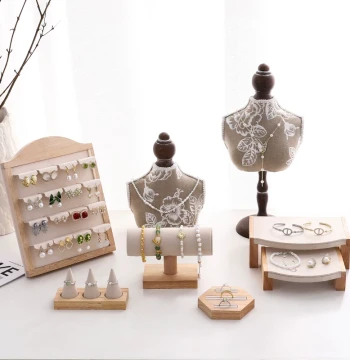 Solid Wood Jewelry Display Stand for Earrings, Necklaces, and Rings