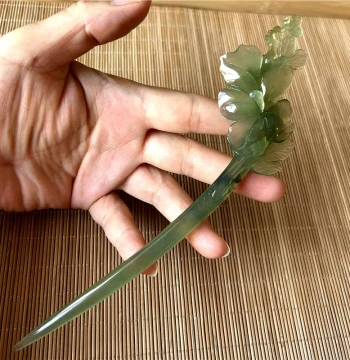 Natural Xiuyan Jade 180 Green Material Orchid Hairpin - Authentic Handcrafted Hanfu Accessory (One Item One Photo)