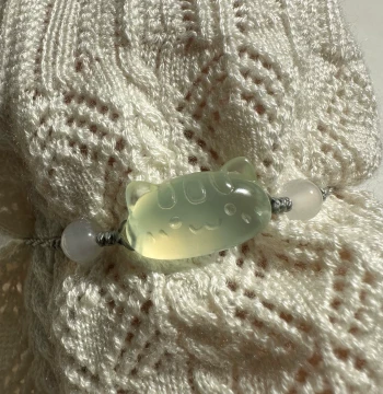 Unique Natural Xiuyan Jade Baguette Cat Charm - Ice-Translucent Carved Pendant with Braided Cord Bracelet Gift