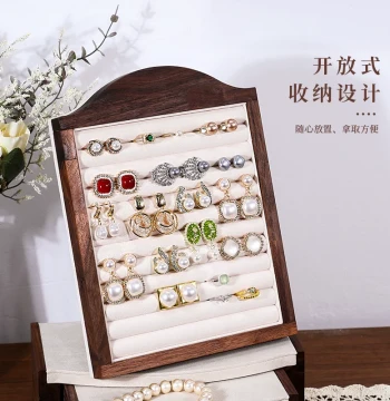 Walnut Wood Jewelry Display Stand for Rings, Home Organization, Market Booths, and Photography Props
