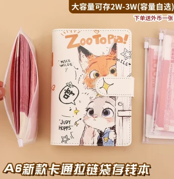 New A6 Zootopia Zippered Money Organizer, Customizable Capacity Receipt Binder, Coin Collection Album