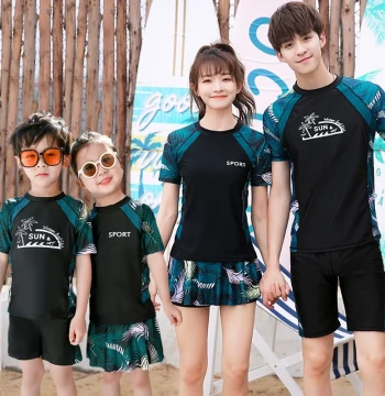 Children's Swimwear for Family of Three or Four, Cover-Up Father-Son and Mother-Daughter Matching Quick-Dry Parent-Child Swim Suits