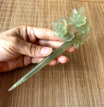 Natural Xiuyan Jade 180 Green Material Plum Blossom Hairpin, One Item One Photo, Authentic Hanfu Hair Accessory