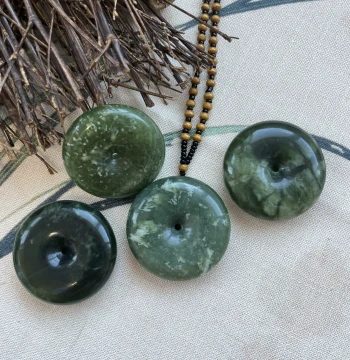 Natural Authentic Xiuyan Jade Green Peace Buckle Pendant, Dark Green Peace Buckle for Car Hanging or Bag Chain