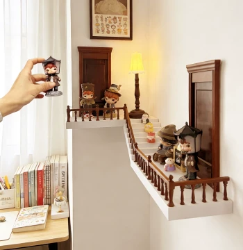 3D Stereo Staircase Micro-Landscape Corner Blind Box Storage Photo Frame Cute Particle Figure Display Stand Creative Illuminated Display Rack