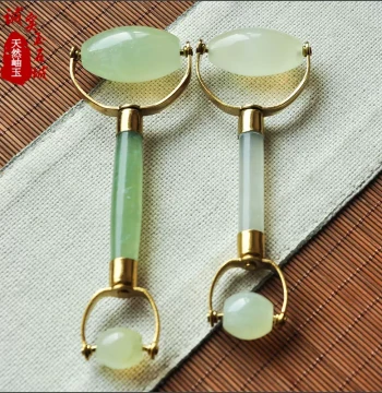 Natural Jade Dual-Roller Beauty Tool - Xiuyan Jade Massage Roller and Gua Sha Set, Authentic Ornamental Piece