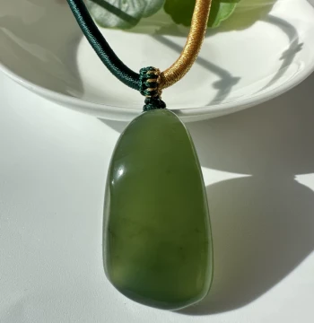 Xiuyan Jade Freeform Pendant - Ice-Grade Raw Stone Necklace with Ink-Wash Design, Irregular Water Drop Shape for Women