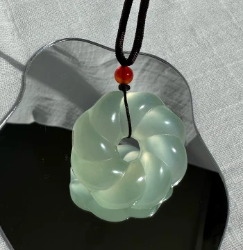 One-of-a-Kind Natural Xiuyan Jade Twisted Rope Donut Pendant with Safety Buckle Necklace