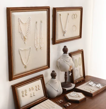 French Vintage Wall-Mounted Jewelry Display Board with Frame for Necklaces, Bracelets, and Earrings