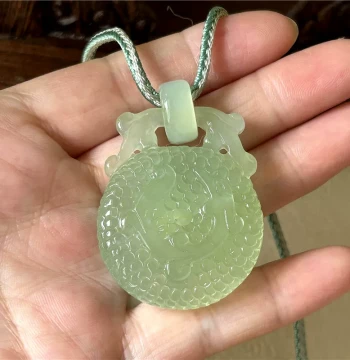 Natural Xiuyan Jade Dragon and Phoenix Pendant, Authentic Grade A Xiuyan Jade Sweater Chain, Xiuyan Rock Jade Peace Buckle Ornament