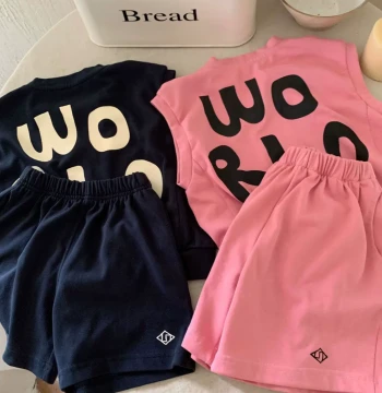 Boys' and Girls' Summer Pure Cotton Vest Set, Kids' Casual Loose Letter Print Sleeveless Shorts, Two-Piece Sports Outfit