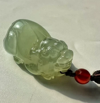 Natural Xiuyan Jade Pixiu Pendant - Large Necklace, Sweater Chain, and Jade Amulet with Ink-Wash Design