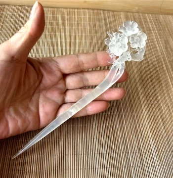 Natural Xiuyan White Ice Jade Plum Blossom Hairpin - Unique Photo, Authentic Hanfu Accessory, Grade A Xiuyan Jade Hair Stick