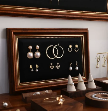 Vintage Picture Frame Jewelry Display Stand for Necklaces, Bracelets, and Accessories - Velvet Wall-Mounted Board for Stud Earrings, Hoops, and Rings