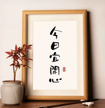 Today is a Good Day for Happiness: Inspirational Handwritten Calligraphy Art Print with Frame for Desk Display or Wall Hanging - Perfect Gift