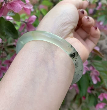Natural Jade Bangle, Xiuyan Jade Narrow Strip Bracelet, Floating Flower Pattern Bangle, Round Slim Women's Xiuyan Jade Bracelet with Free Shipping